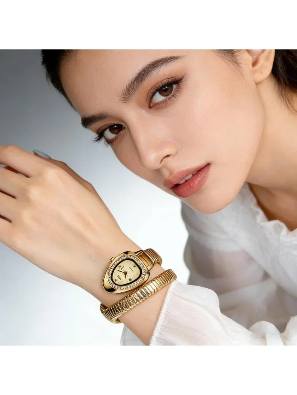 Women's Gold Elegant Wrap Around Bangle Fashion Snake Cuff Dress Wrist Watch
